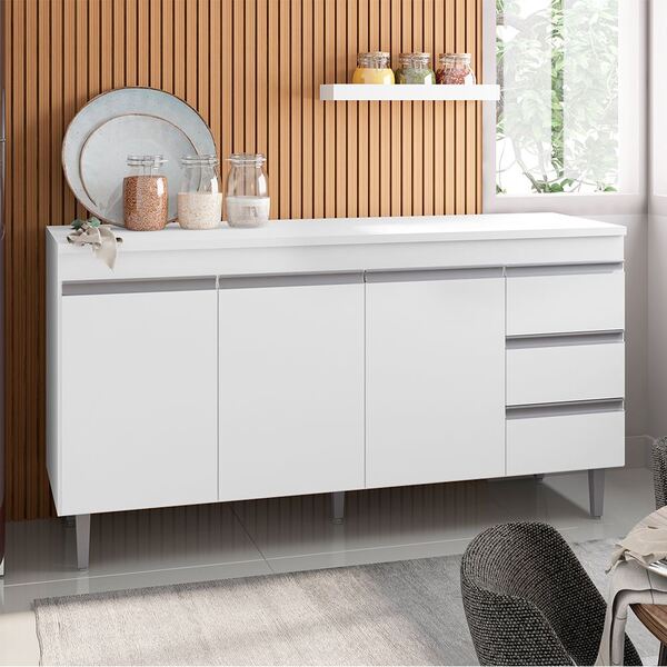 Balcão Andréia 150cm Com Tampo 3 Portas 3 Gavetas Branco - We