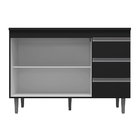 Balcão Andréia A03 120cm Com Tampo 2 Portas 3 Gavetas Preto -