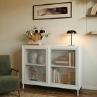 Balcão Aparador 2 Portas De Vidro 1 Prateleira Branco