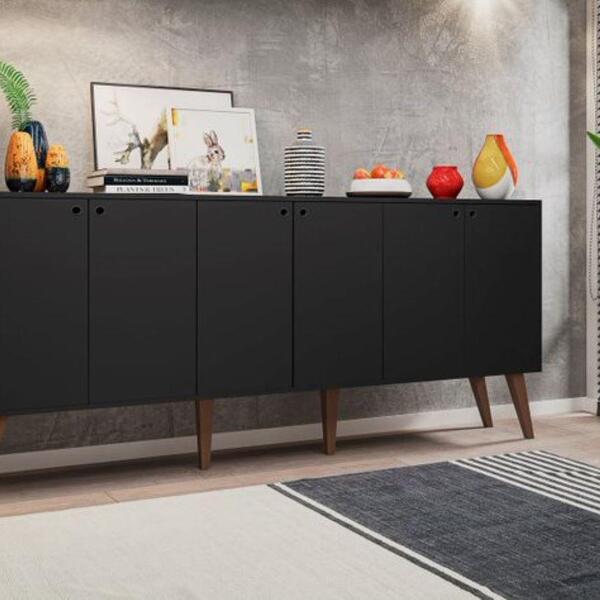 Balcão Aparador Buffe Retro 6 Pts Preto Guatemala Casa Mobilia