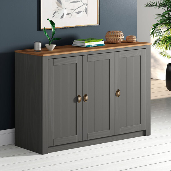 Balcão Aparador Buffet Madeira Maciça 3 Portas Bolton - Cinza