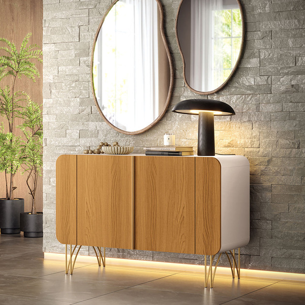 Balcão Aparador Buffet Pé Metal Lossy Off White/cinamomo H01