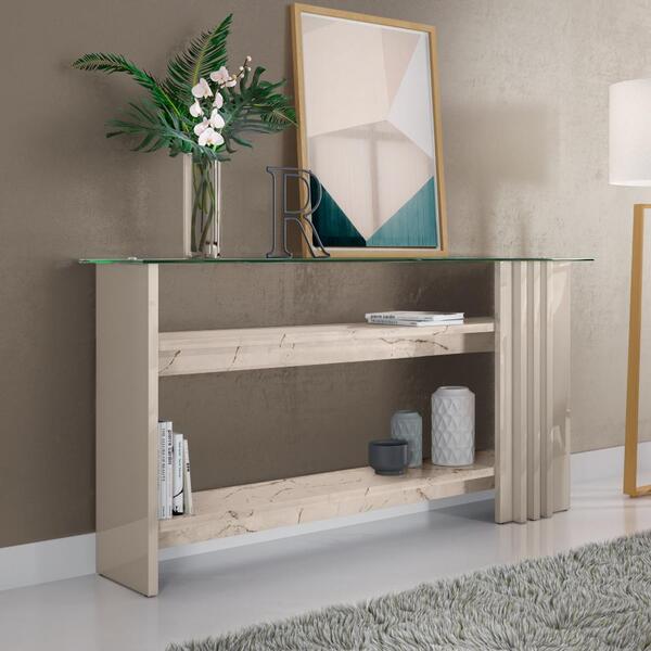 Balcão Aparador Com Vidro Bosco Calacata Off-white