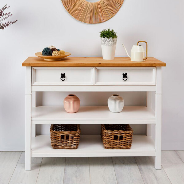 Balcão Aparador Madeira 1 Gaveta 2 Prateleiras Rústico