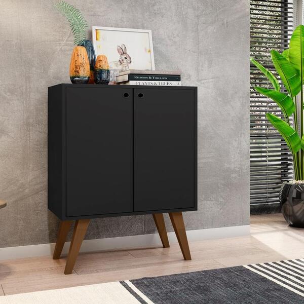 Balcao Aparador Retro 2 Portas Equador Preto Casa Mobilia