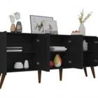 Balcão Aparador Retrô 6 Portas Preto C/ Pés Palito Brienza