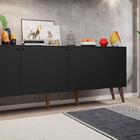 Balcão Aparador Retrô 6 Portas Preto C/ Pés Palito Brienza