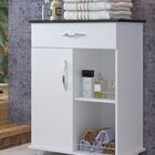 Balcão Armário Branco Base Preta 1 Porta C/ Puxadores Banheiro