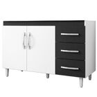 Balcão Armário Cozinha Com Tampo 100 Cm Isabel Branco Preto