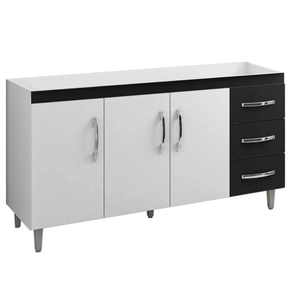 Balcão Armário Cozinha Com Tampo 150 Cm Isabel Branco Preto