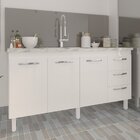 Balcão Armário Cozinha Gabinete Para Pia 148 Cm 3 Gavetas E 3