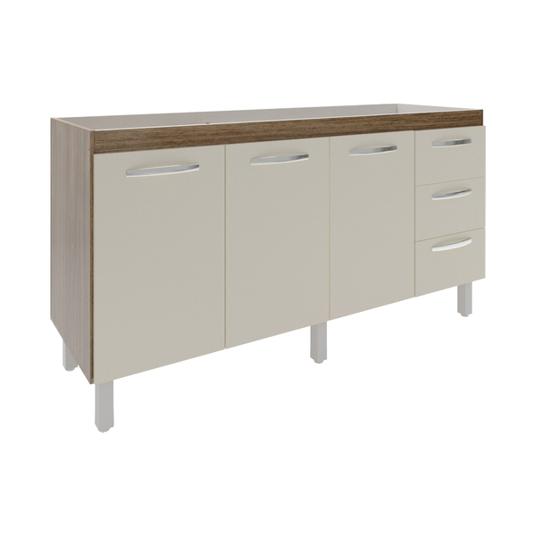 Balcão Armário Cozinha Gabinete Para Pia 148 Cm 3 Gavetas E 3
