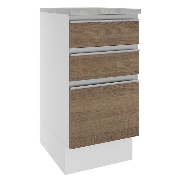 Balcão Armário De Cozinha 40 Cm 3 Gavetas Branco/rustic Glamy