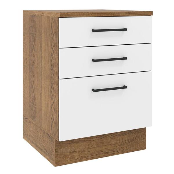 Balcão Armário De Cozinha 60 Cm 3 Gavetas Rustic/branco Agata