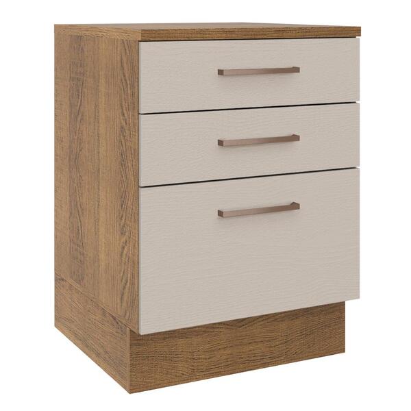 Balcão Armário De Cozinha 60 Cm 3 Gavetas Rustic/crema Agata