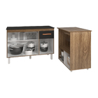 Balcão Armário Gabinete Aline 118 Cm Savana Preto Com Tampo P