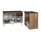 Balcão Armário Gabinete Aline 118 Cm Savana Preto Com Tampo P