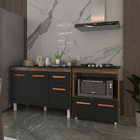 Balcão Armário Gabinete Aline 118 Cm Savana Preto Com Tampo P