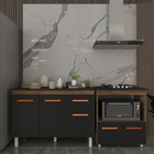 Balcão Armário Gabinete Aline 118 Cm Savana Preto Com Tampo P