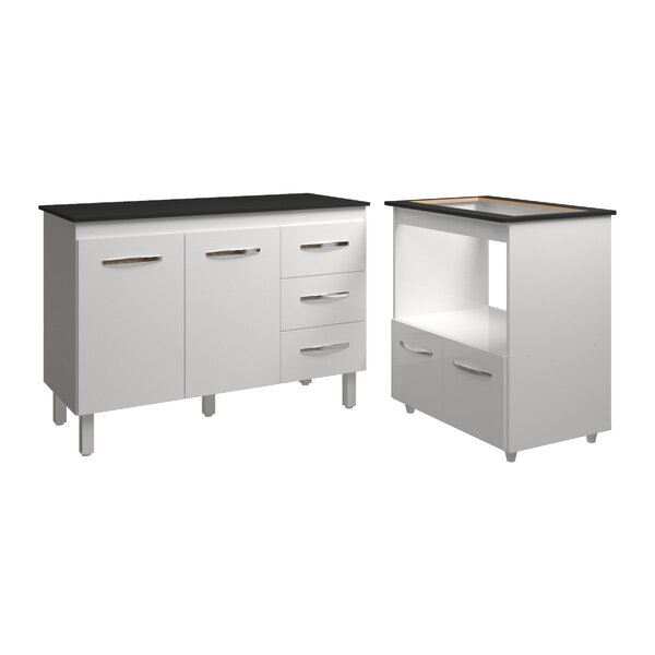 Balcão Armário Gabinete Bruna 118 Cm Branco Com Tampo Preto E