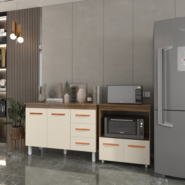 Balcão Armário Gabinete Bruna 118 Cm Savana Off White Com Tam