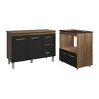 Balcão Armário Gabinete Bruna 118 Cm Savana Preto Com Tampo S