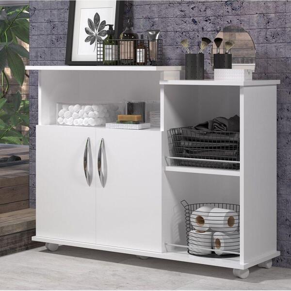 Balcão Armário P/ Banheiro 2 Portas Multiuso Tampo Branco