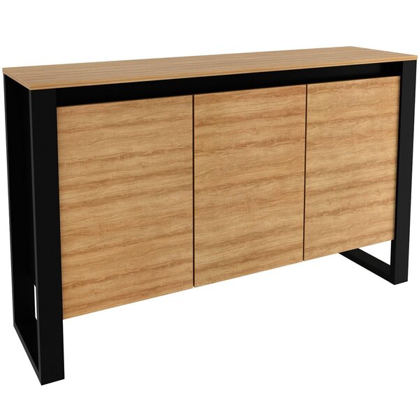 Balcão Armário Para Escritório 3 Portas Em Mdp Amêndoa/preto