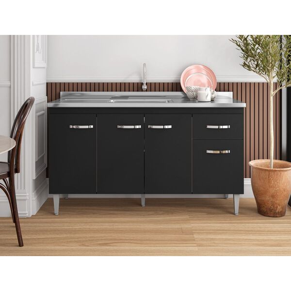 Balcão Armário Sem Tampo 150 Cm Gabriela Preto Fosco