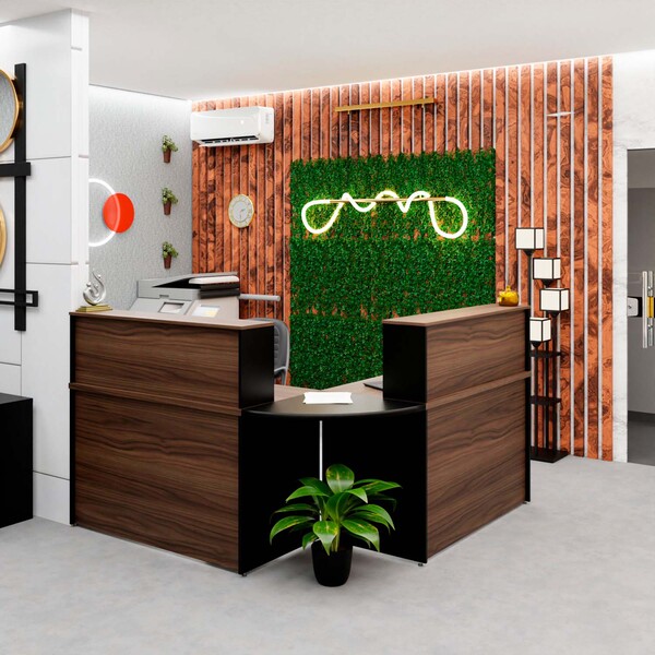 Balcão Atendimento De Canto Em L Recepção Consultório 120x60