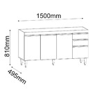 Balcão Ayla 150cm 4 Portas C/ Tampo Branco  - Vallisa Decor