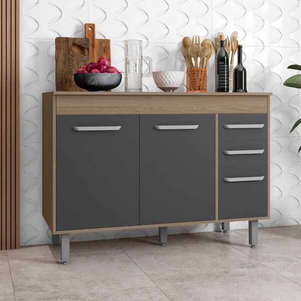 Balcão Barcelona 3 Portas 2 Gavetas Com Tampo Em Mdp Poliman