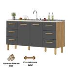 Balcão Belém Para Pia 1,60m Com Portas E Gavetas Amêndoa Graf