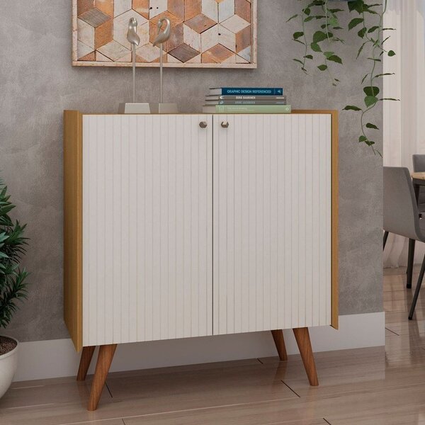 Balcão Buffet 100% Mdf 2 Portas Pés Em Madeira Maciça Cinamom