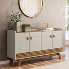 Balcão Buffet 160cm 4 Portas Pés Retrô Luzzo L06 Amêndoa/off