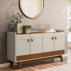 Balcão Buffet 160cm 4 Portas Pés Retrô Luzzo L06 Freijó/off W