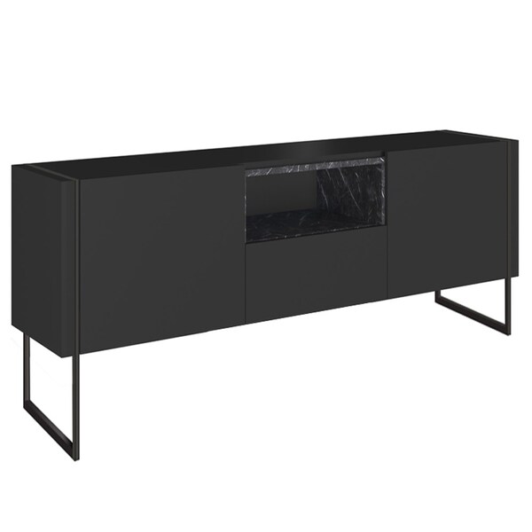 Balcão Buffet 2 Portas 1 Gaveta Estilo Industrial Vesta Preto