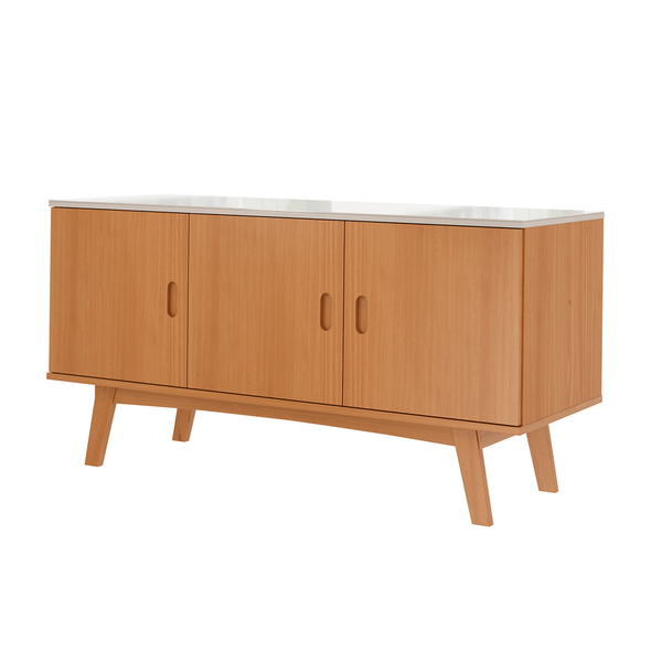 Balcão Buffet 3 Portas Aparador 150 Cm Milano Tampo Vidro Off
