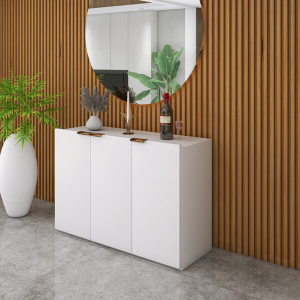 Balcao Buffet 3 Portas Branco Sala De Jantar - Estilo E Funci