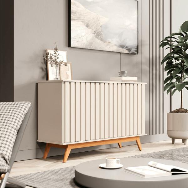 Balcao Buffet 3 Portas Ripado 1,36 Flora Perola