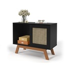 Balcao Buffet Aparador Bar Porta De Correr Rattan Pés Em Made