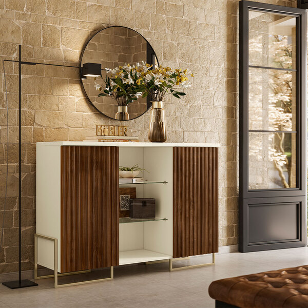 Balcão Buffet Aparador Decorativo 130cm Palestra Ripado Mdp/m