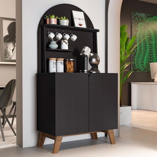 Balcão Buffet Bali 2 Portas 3 Prateleiras Preto - Artely Móve