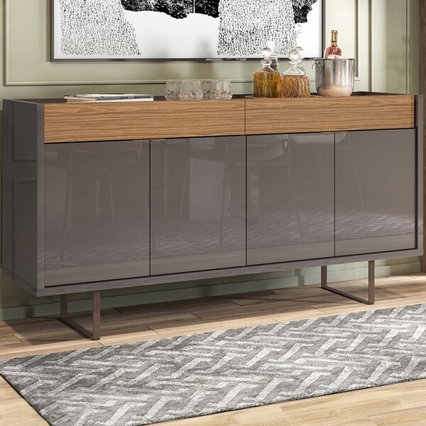 Balcão Buffet Berlim 4 Portas 2 Gavetas Cinza Perola/noce 050