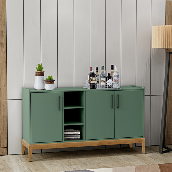 Balcão Buffet Com 3 Portas E Nichos Em Madeira Maciça Milão V