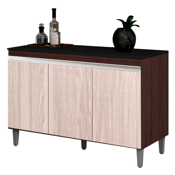 Balcão Buffet Gabinete Cozinha Manu 120cm Com Tampo 3 Portas