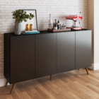 Balcão Buffet Iluminare 4 Portas Pé Retrô Preto - Mobilarte M