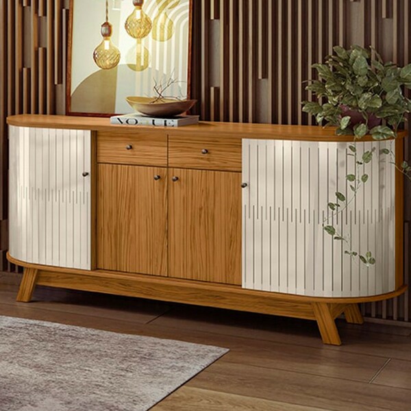 Balcão Buffet Mônaco 4 Portas 2 Gavetas Naturale/off White -