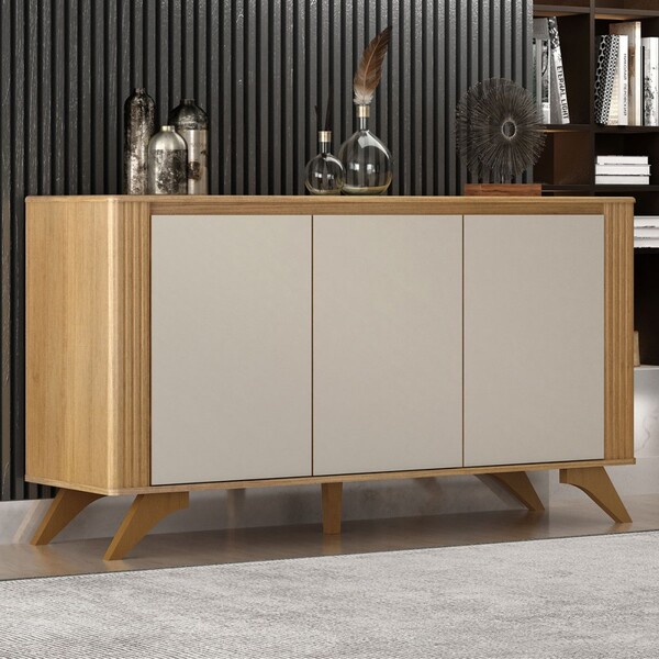 Balcão Buffet Pampulha 3 Portas 2 Prateleiras Cinamomo/off Wh