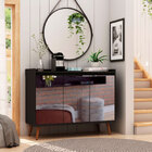 Balcao Buffet Retrô Com Espelho Delta 3 Portas Preto - Moveis